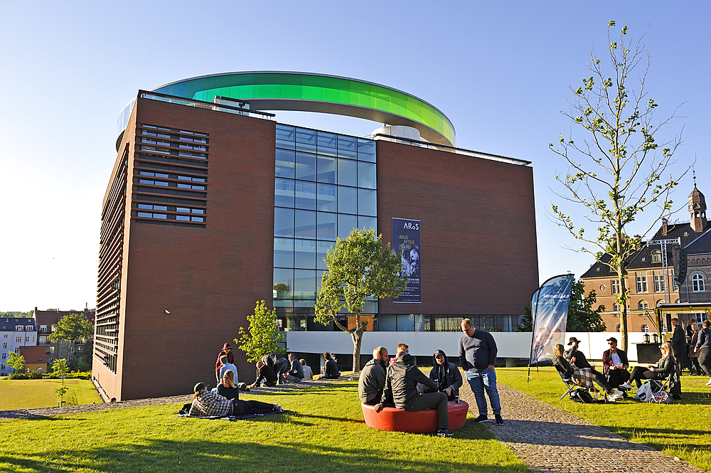 ARoS Aarhus Kunstmuseum, designed by Danish architects Schmidt Hammer Lassen, topped with Your Rainbow Panorama, a circular skywalk with windows in the colors of the rainbow, by Olafur Eliasson, a Danish-Icelandic artist, Aarhus, Jutland, Denmark, Europe