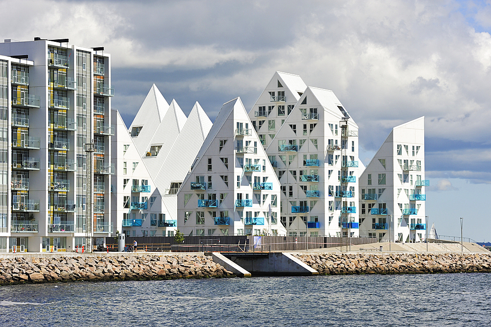 The Iceberg apartment building in the new quarter Aarhus East constructed by the expansion of the harbour area, Aarhus, Jutland Peninsula, Denmark, Europe