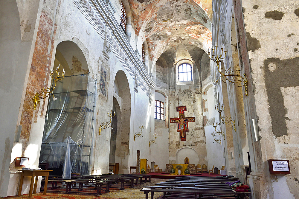 Restoration of frescoes in the Assumption church, Traku street, Old Town, Vilnius, Lithuania, Europe