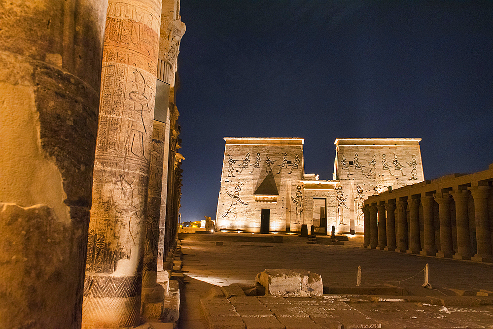 Sound and light show at the Temple of Philae, Temple of Isis, UNESCO World Heritage Site, Agilkia Island, Aswan, Egypt, North Africa, Africa