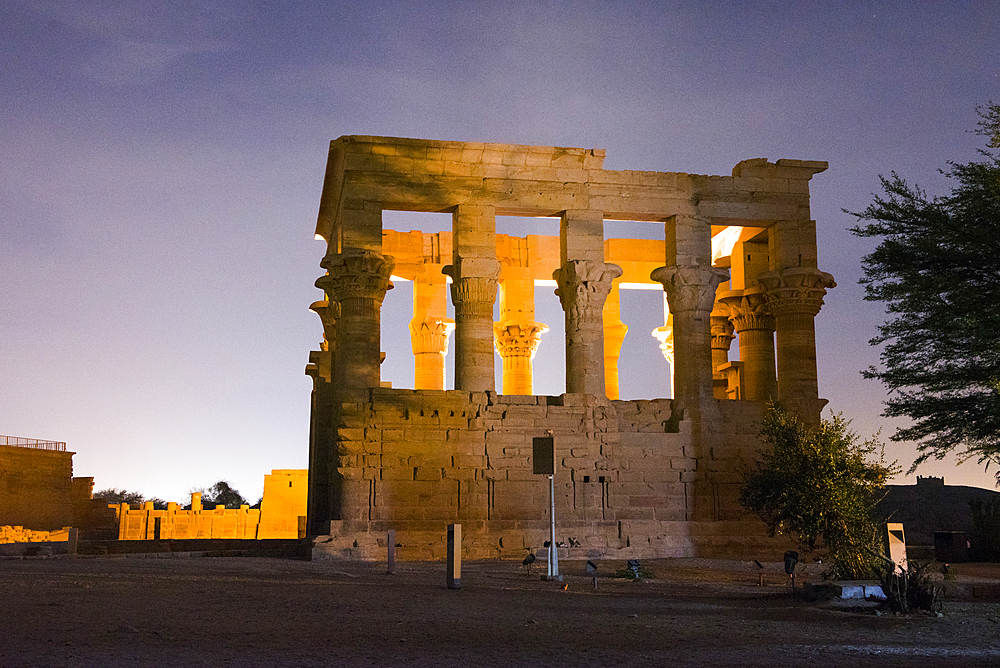 Sound and light show at the Temple of Philae, Trajan's Kiosk, UNESCO World Heritage Site, Agilkia Island, Aswan, Egypt, North Africa, Africa