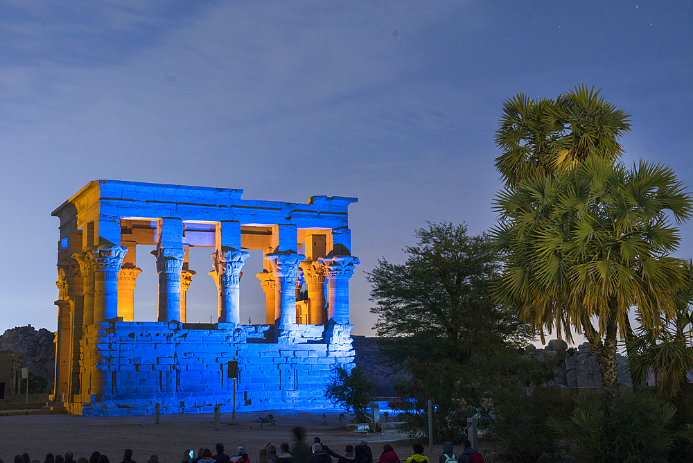 Sound and light show at the Temple of Philae, Trajan's Kiosk, UNESCO World Heritage Site, Agilkia Island, Aswan, Egypt, North Africa, Africa