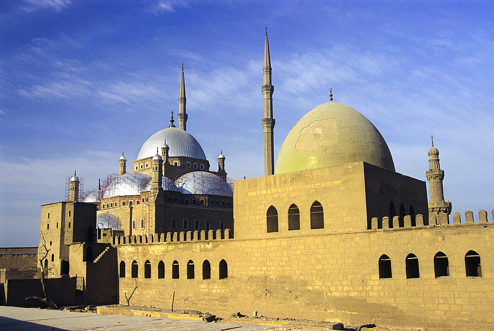 Al-Nasir Muhammad Mosque, green dome, and Mohamed Ali Mosque inside the Saladin Citadel, Cairo, Egypt, North Africa, Africa