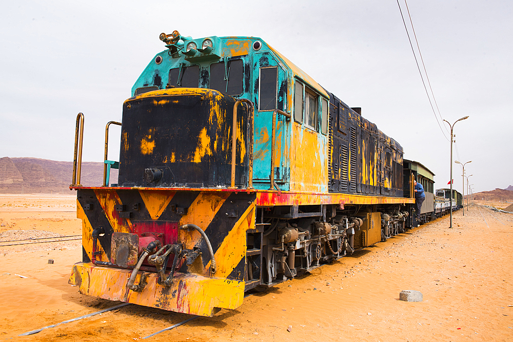 Tourist train on a portion of the old Hedjaz line near Wadi Rum, Jordan, Middle East