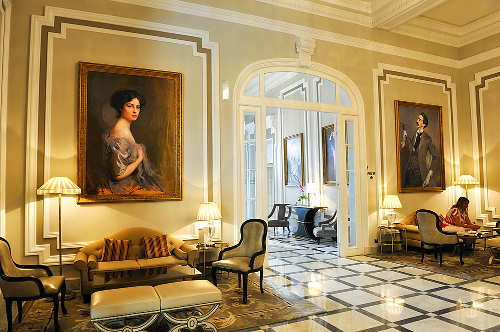 Lobby of Maria Cristina Hotel, San Sebastian, Bay of Biscay, province of Gipuzkoa, Basque Country, Spain, Europe