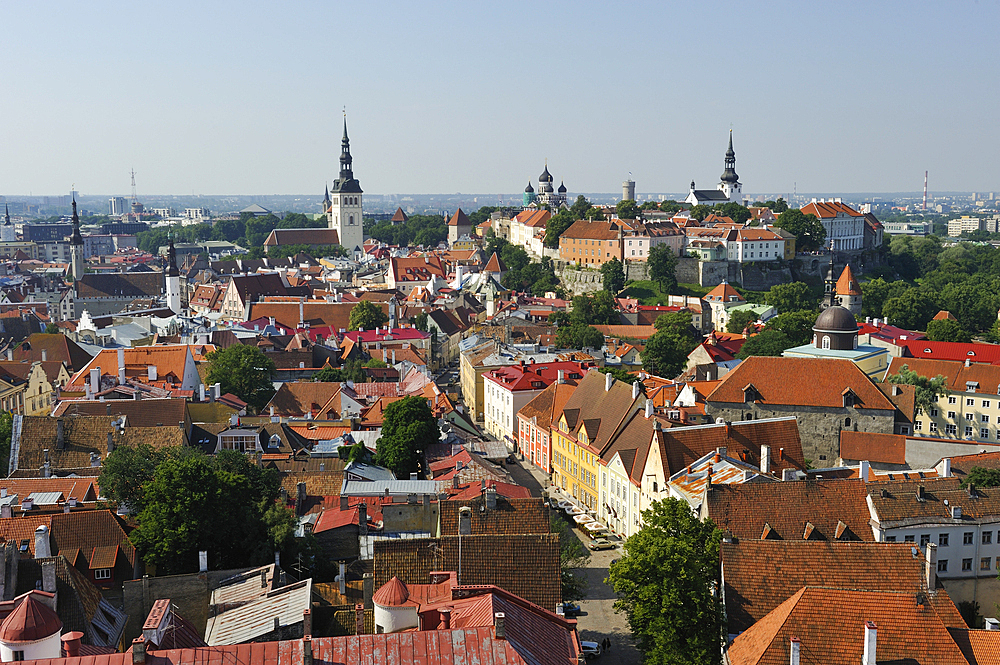 The Old Town seen from the tower of St Olav'church, UNESCO World Heritage Site, Tallinn, Estonia, Europe