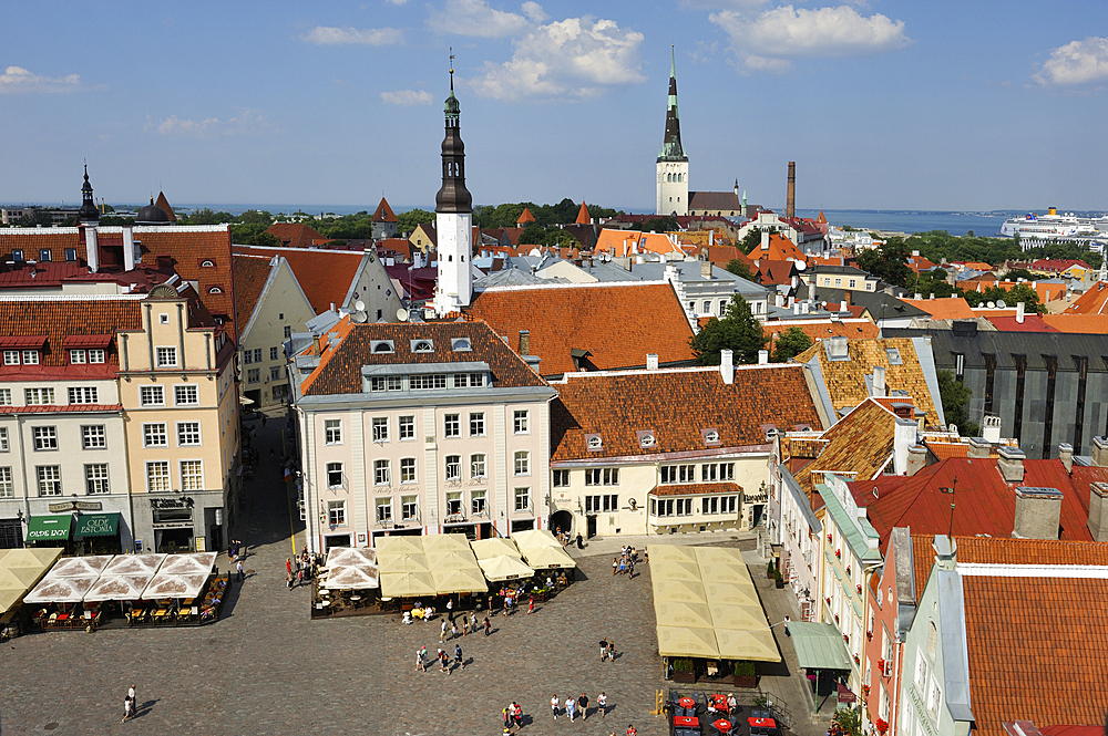 Town Hall Square seen from the belfry, UNESCO World Heritage Site, Tallinn, Estonia, Europe