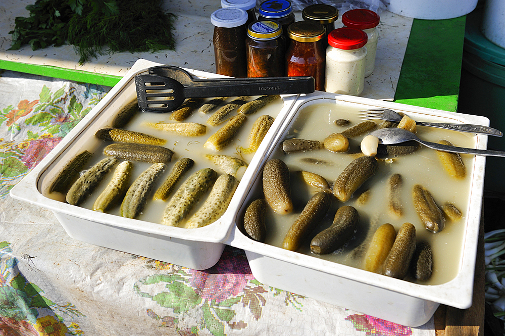 Gherkins at the market in Kalamaja district, Tallinn, Estonia, Europe