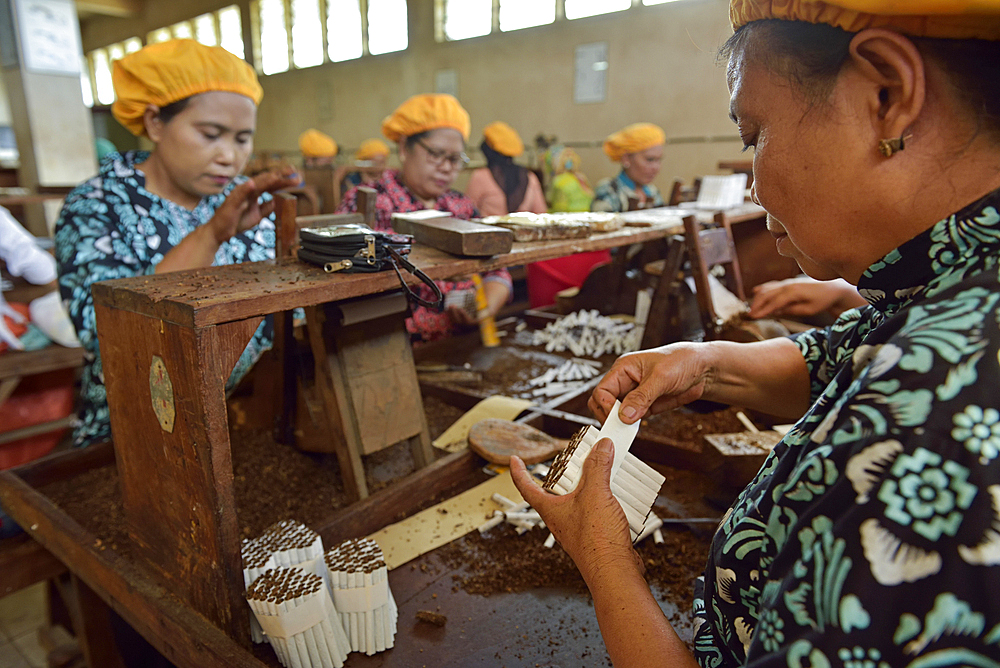 women workers at Tapel Koeda Kretek (Clove Cigarette) Factory at Juwana, Java island, Indonesia, Southeast Asia