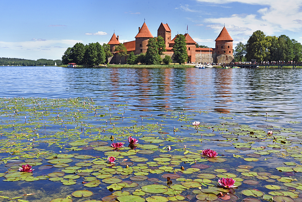 Trakai Castle on an island in Lake Galve, Lithuania, Europe