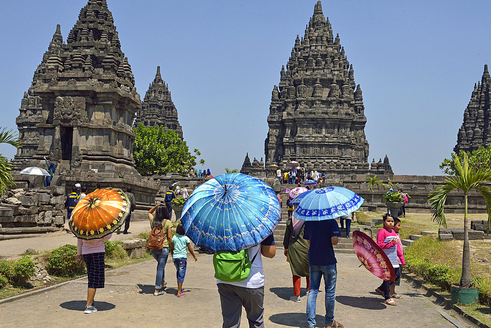 Visitors at Prambanan Temple Compounds, region of Yogyakarta, Java island, Indonesia, Southeast Asia