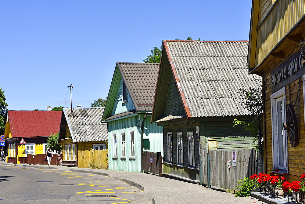 Traditional wooden houses in Trakai, Lithuania, Europe