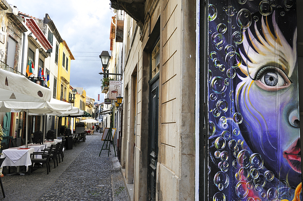 painted doors of Santa Maria street in the old town,Funchal,Madeira island,Atlantic Ocean,Portugal