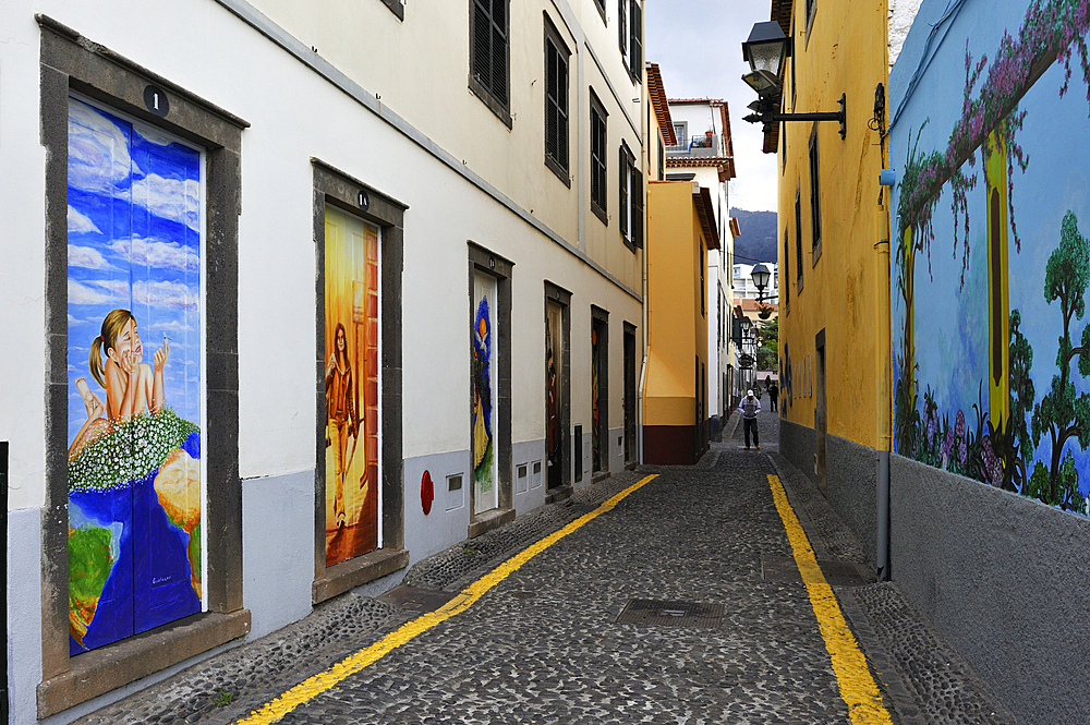 painted doors of Santa Maria street in the old town,Funchal,Madeira island,Atlantic Ocean,Portugal