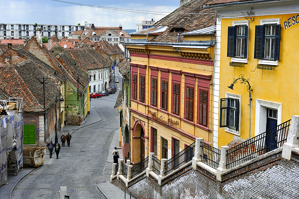 stairs of Ocnei Street connecting the Lower Town to the Upper Town on the Small Square,Sibiu,Transylvania,Romania,Southeastern and Central Europe