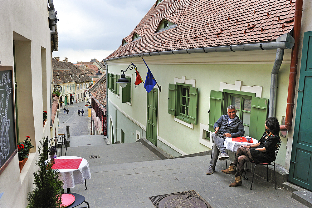 stairs connecting the Upper Town with the Lower Town from the Huet Square,Sibiu, Transylvania,Romania,Southeastern and Central Europe