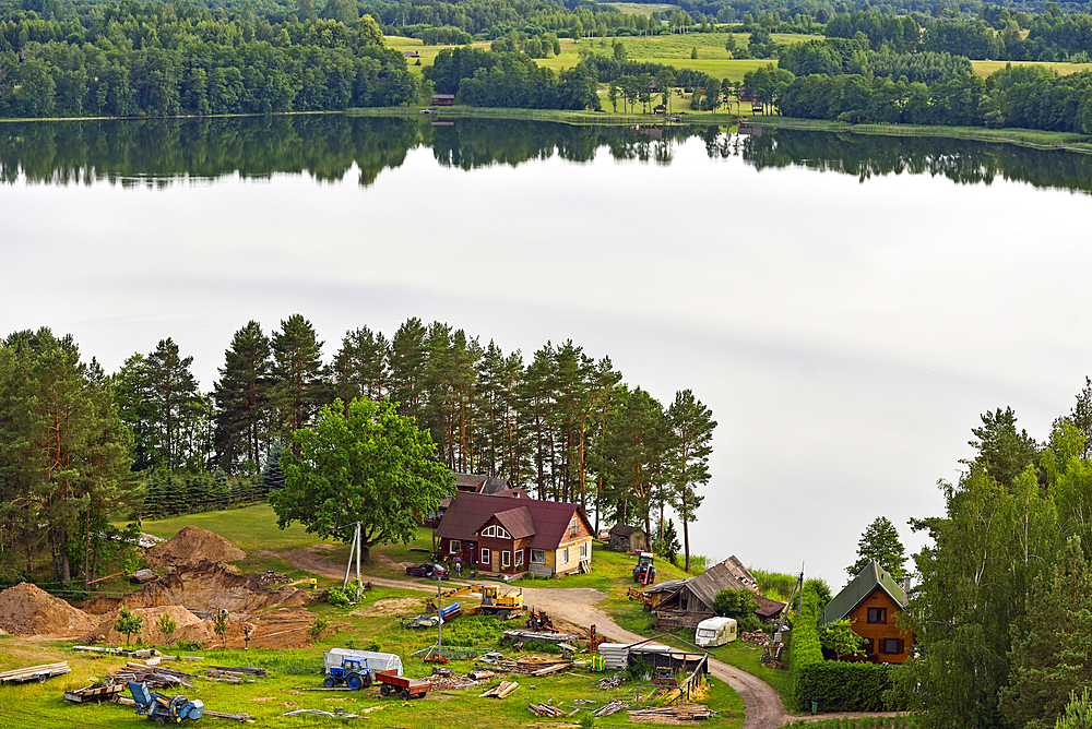 View over the Ukojas lake from the Siliniskes Telecommunications and observation tower, Ginuciai, Aukstaitija National Park, Lithuania, Europe