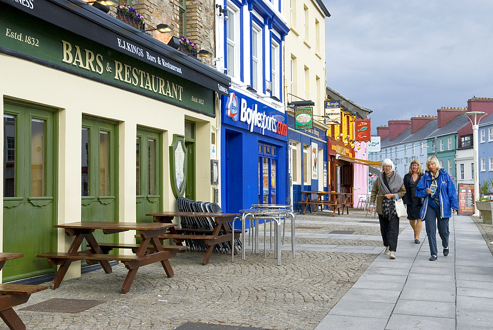 Shopping street in Clifden, Connemara, County Galway, Connacht, Republic of Ireland