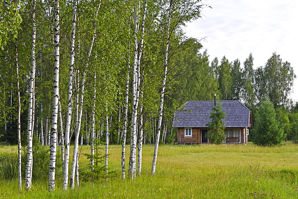 Log house, Miskiniskes rural accommodations, Aukstaitija National Park, Lithuania, Europe