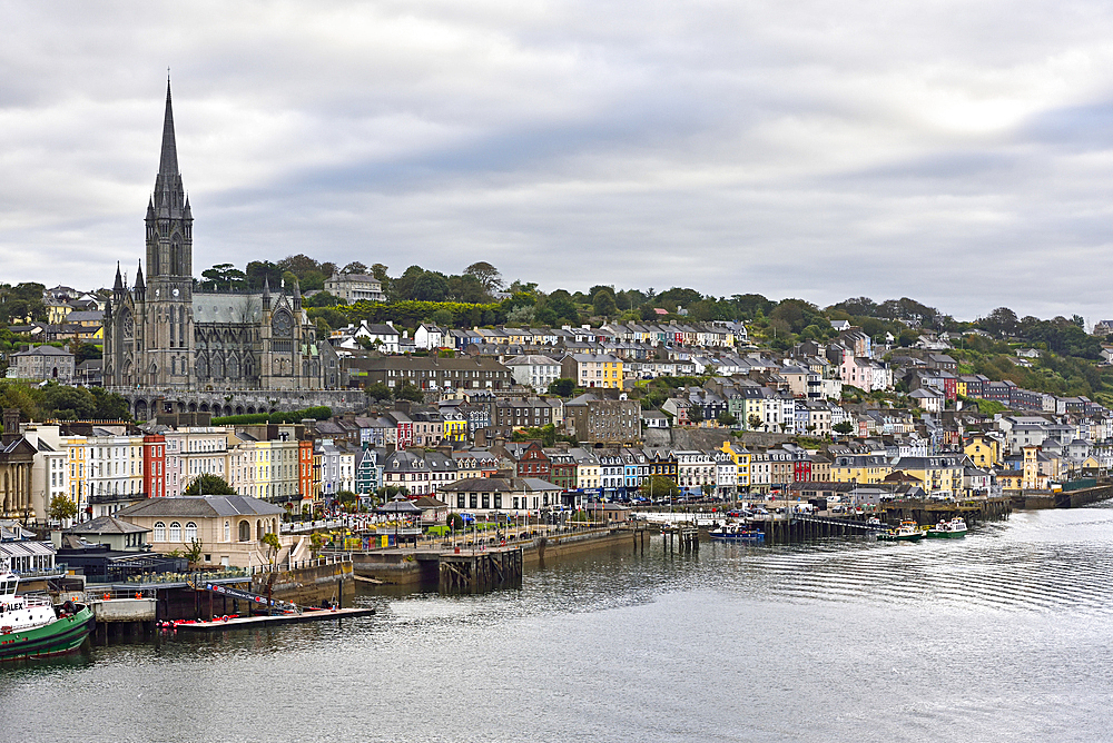 St. Colman's Cathedral overlooking the Waterfront at Cobh, Cork Harbour, County Cork, Munster, Republic of Ireland