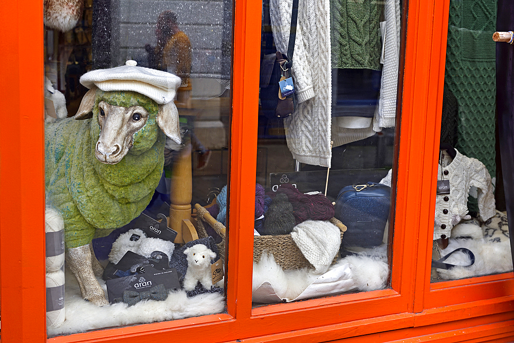 Front window of Knitwear shop Galway Woollen Market, High Street, Galway, Connemara, County Galway, Connacht, Republic of Ireland