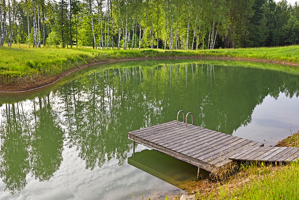 Small lake on the homestead, Miskiniskes rural accommodations, Aukstaitija National Park, Lithuania, Europe