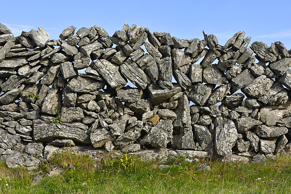 Dry stone walls, Inishmore, largest of the Aran Islands, Galway Bay, County Galway, Connacht, Republic of Ireland