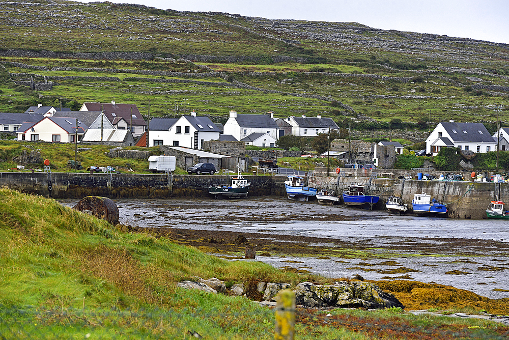 small harbour of Rossaveel Lower, Inishmore, the largest of the Aran Islands, Galway Bay, West Coast, Republic of Ireland, North-western Europe