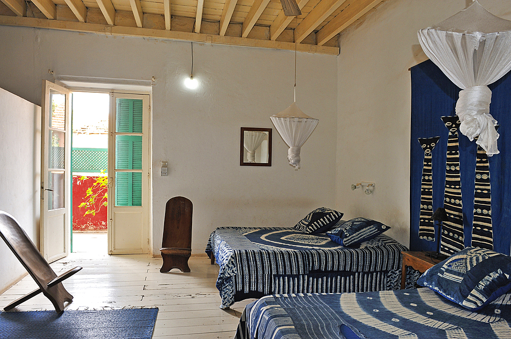 Bedroom of Hostellerie du Chevalier de Bouffflers, Ile de Goree (Goree Island), Dakar, Senegal, West Africa