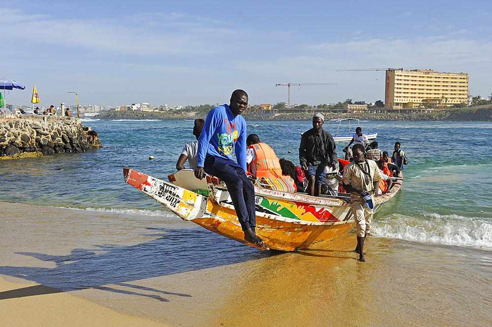 Dugout crossing from the continent to Ngor island, Dakar, Senegal, West Africa