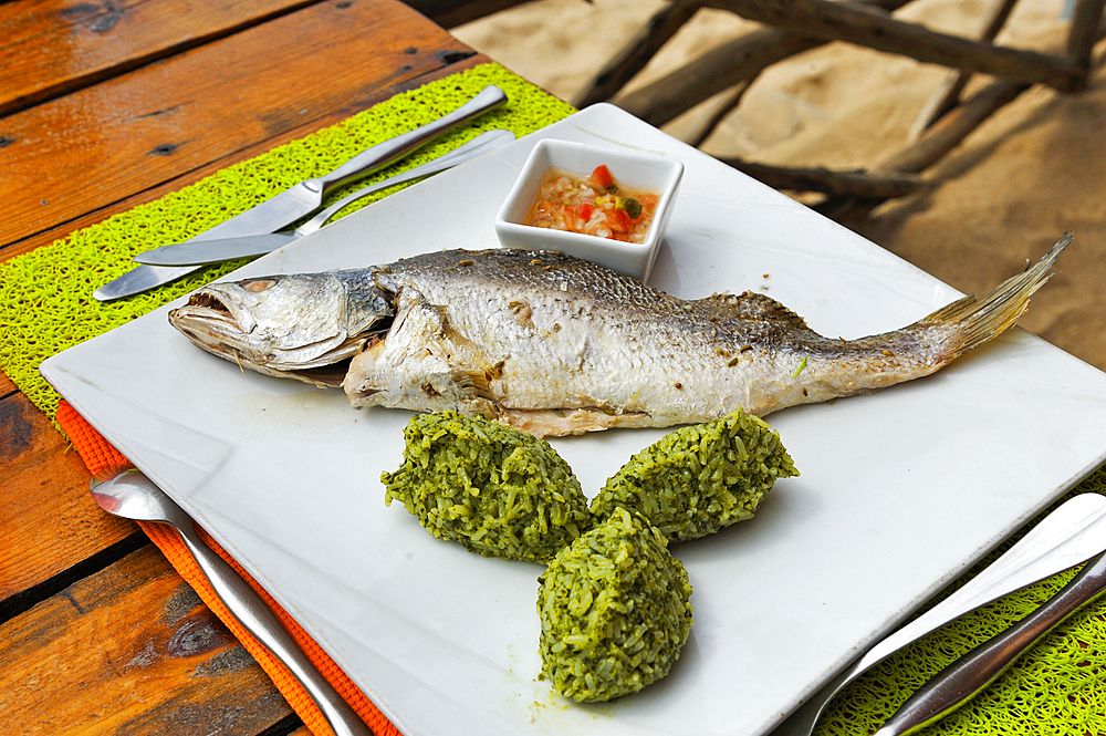 Grilled fish served at So' Beach restaurant, Corniches des Almadies, Dakar, Senegal, West Africa