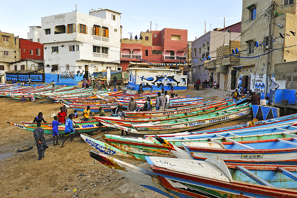 Fishing dugout boats on beach, Ngor village, Pointe des Almadies, Dakar, Senegal, West Africa