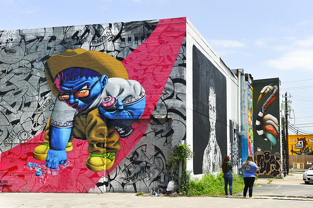 mural painting, Graffiti Park, in East Downtown Houston, Texas, United States of America, North America