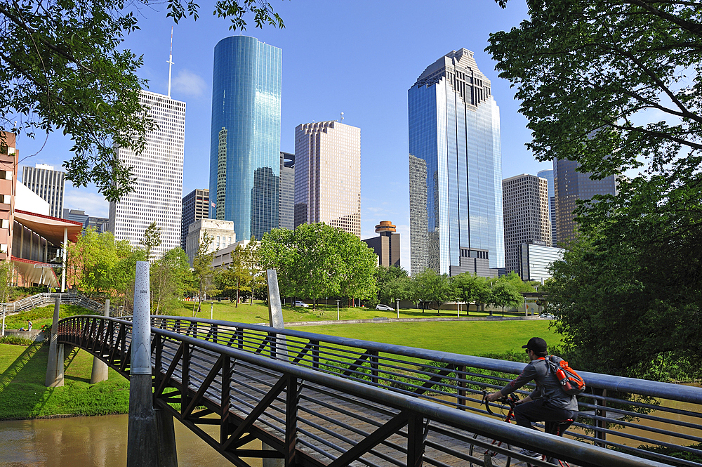 Hobby Center pedestrian bridge in the Buffalo Bayou Park, Houston, Texas, United States of America