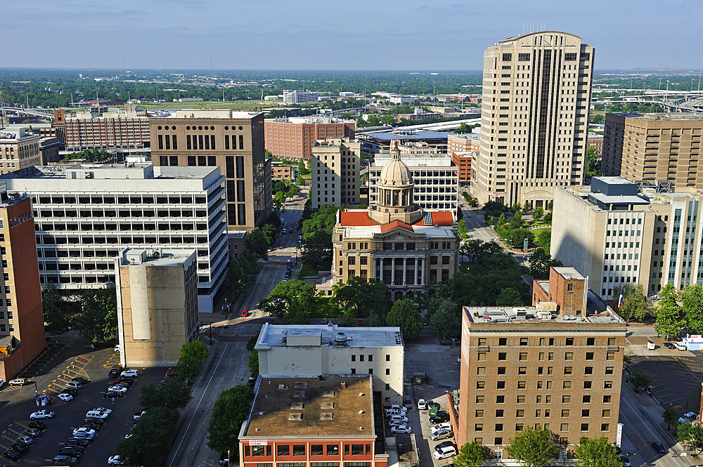 high angle view on Downtown from the Magnolia Hotel's rooftop, 1100 Texas Ave, Houston, Texas, United States of America, North America