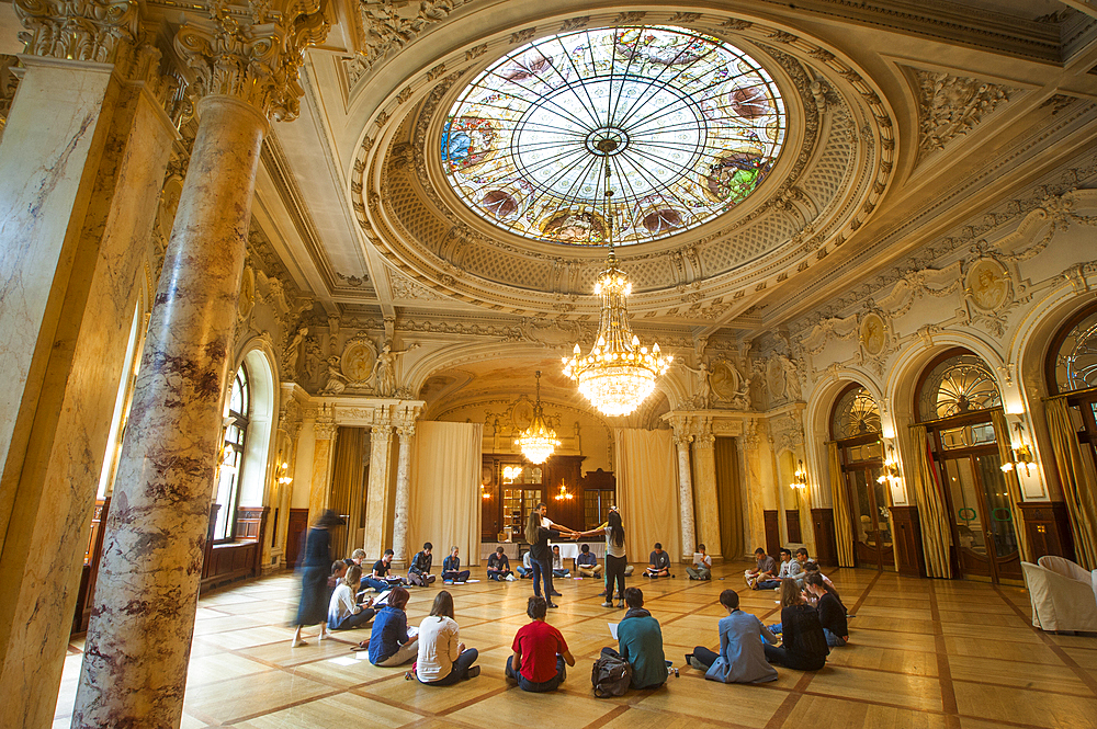 drawing class under the glass dome of the Sandoz room,Beau-Rivage Palace,Lausanne,Canton of Vaud,Switzerland,Europe