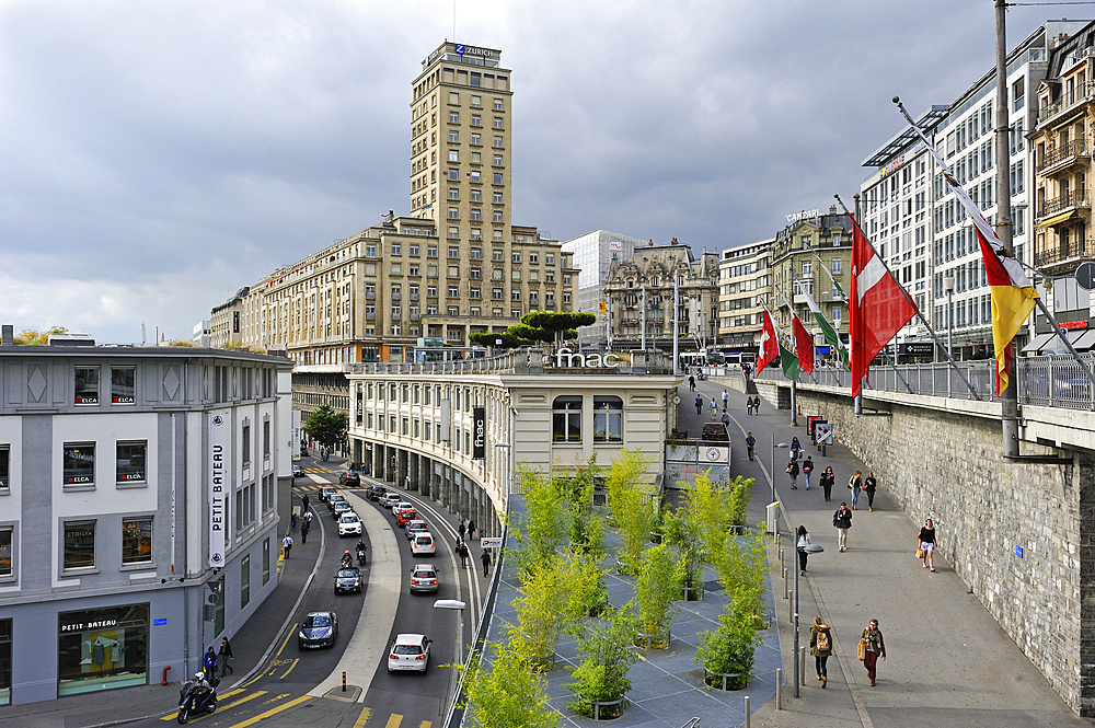 Le Flon district with the Bel-Air Tower in background, Lausanne, Canton of Vaud, Switzerland