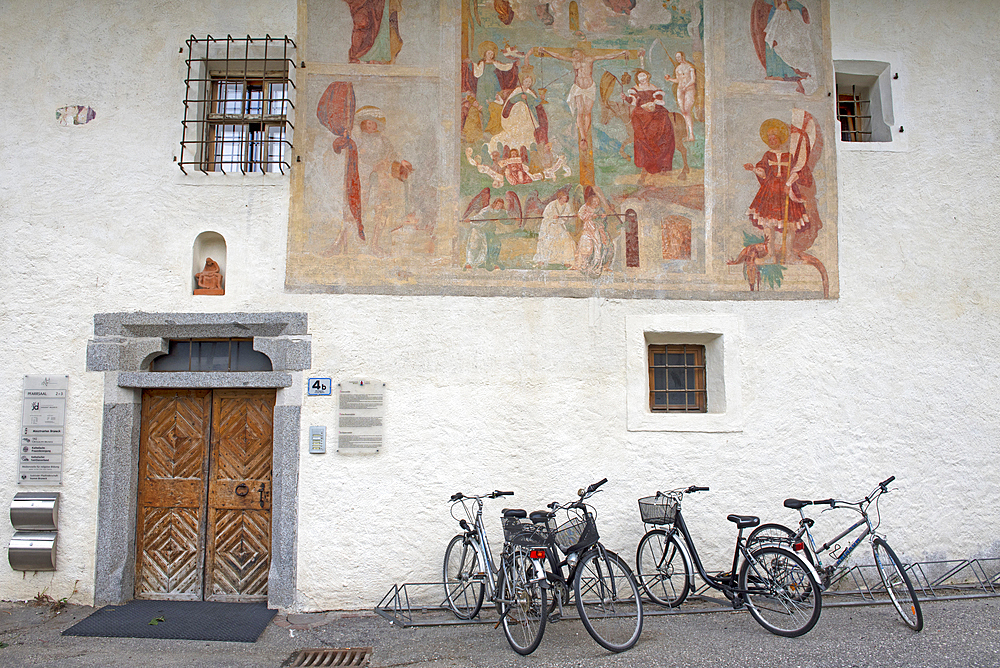 Frescoes on outside of the Hannes Mill, Vicolo Molini, Brunico (Bruneck), South Tyrol (Alto Adige), Italy