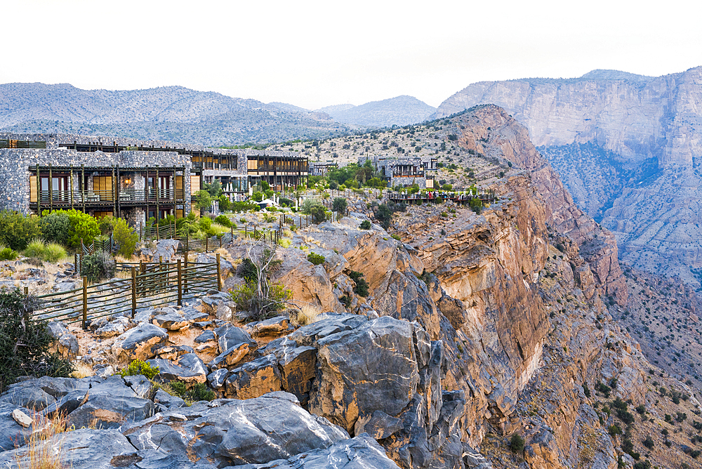 Alila Jabal Akhdar hotel, nestled 2000 metres above sea level, surrounded by Al Hajar Mountains, Sultanate of Oman, Arabian Peninsula