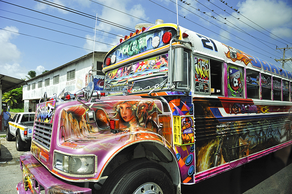 Diablo Rojo (Red Devil) bus in Panama, Colon, Republic of Panama, Central America