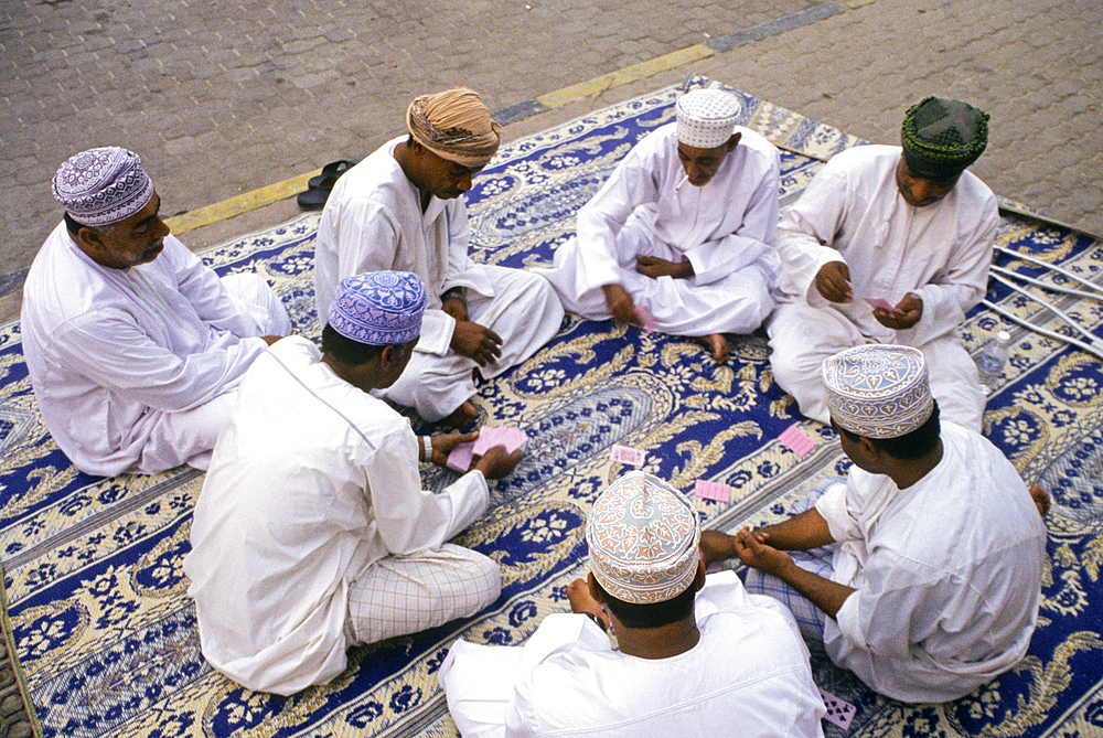 Men playing card games, Rustaq, Sultanate of Oman, Arabian Peninsula