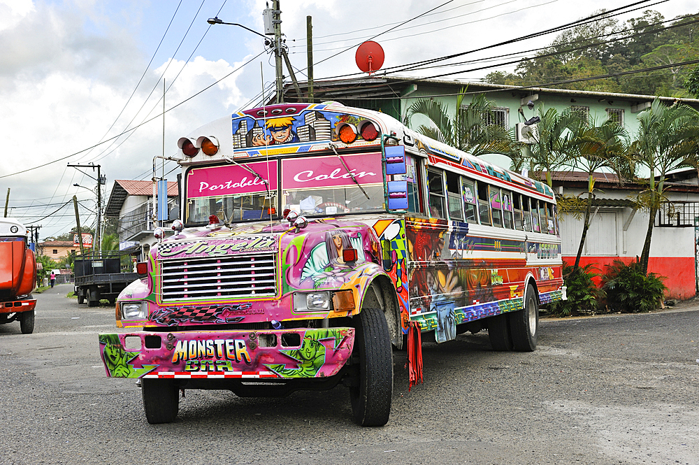 Diablo Rojo (Red Devil) bus in Panama, Portobelo, Republic of Panama, Central America