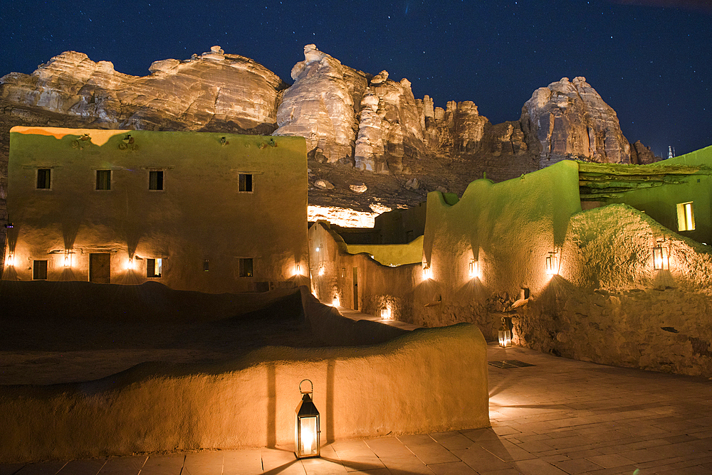 Dar Tantora The House Hotel, a renovated original mudbrick village in the oasis of AlUla, Medina Province, Saudi Arabia, Middle East