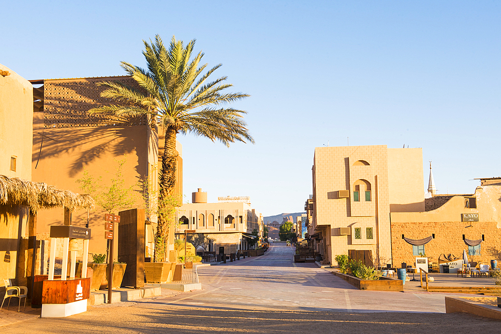 Shops and cafe in the Old Town of AlUla, Medina Province, Saudi Arabia, Middle East