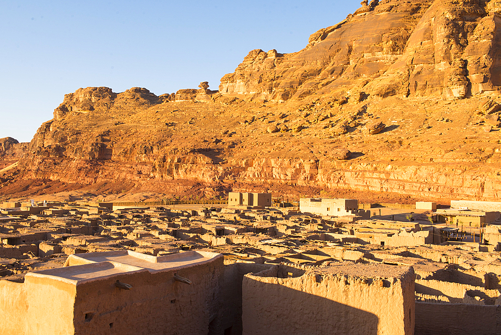 Old mudbrick village under reconstruction, in the Old town of AlUla, Medina Province, Saudi Arabia, Middle East