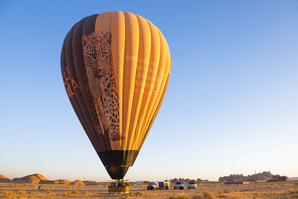 Balloon deflating after Hot air balloon flight over Hegra site and around with Hero Balloon Flights Saudi Operator, AlUla, Medina Province, Saudi Arabia, Middle East