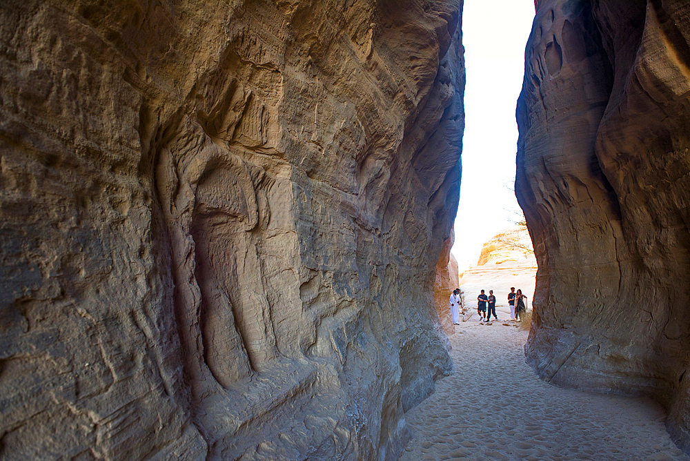 Passage through the Siq channel at Jabal Ithlib area within the UNESCO World Heritage Site of Hegra , AlUla, Medina Province, Saudi Arabia, Middle East