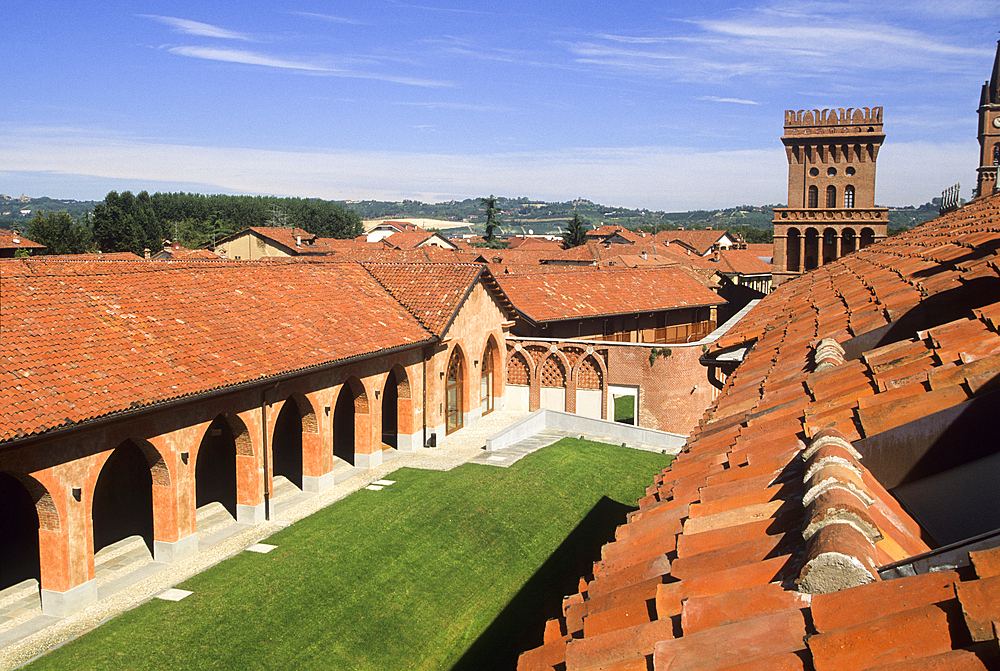 Restructured neo-Gothic country estate of King Carlo Alberto of Savoy and renovated 19th century farm structures housing the University of Gastronomic Sciences, Pollenzo, Province of Cuneo, Piedmont region, Italy, Europe