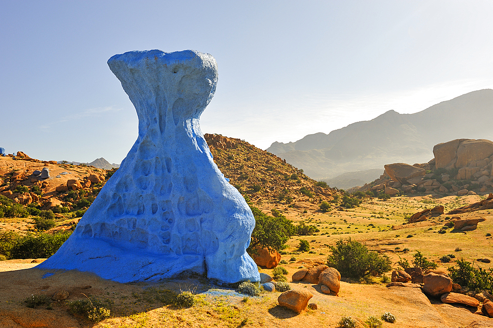 Painting Rocks site, work of the Belgian artist Jean Verame. around Tafraout,Anti-Atlas,Morocco,North Africa