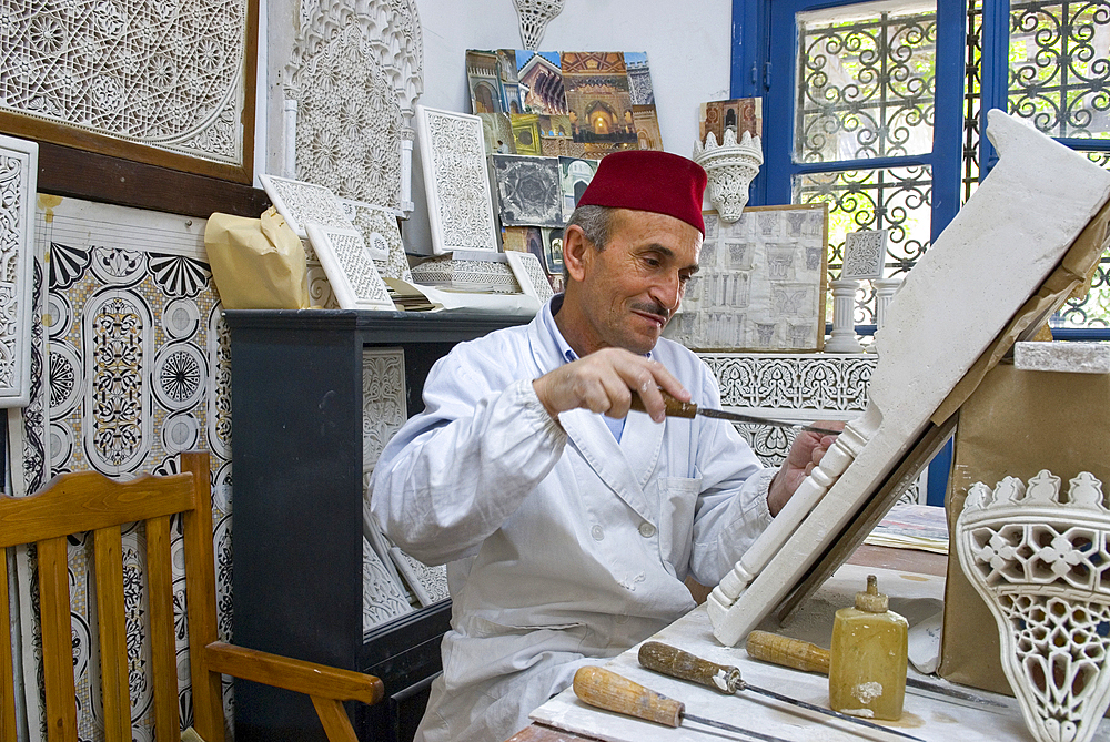 Professor in stucco sculpture workshop at Dar Sanaa, Arts and Crafts school.Tetouan,Rif mountains,Morocco